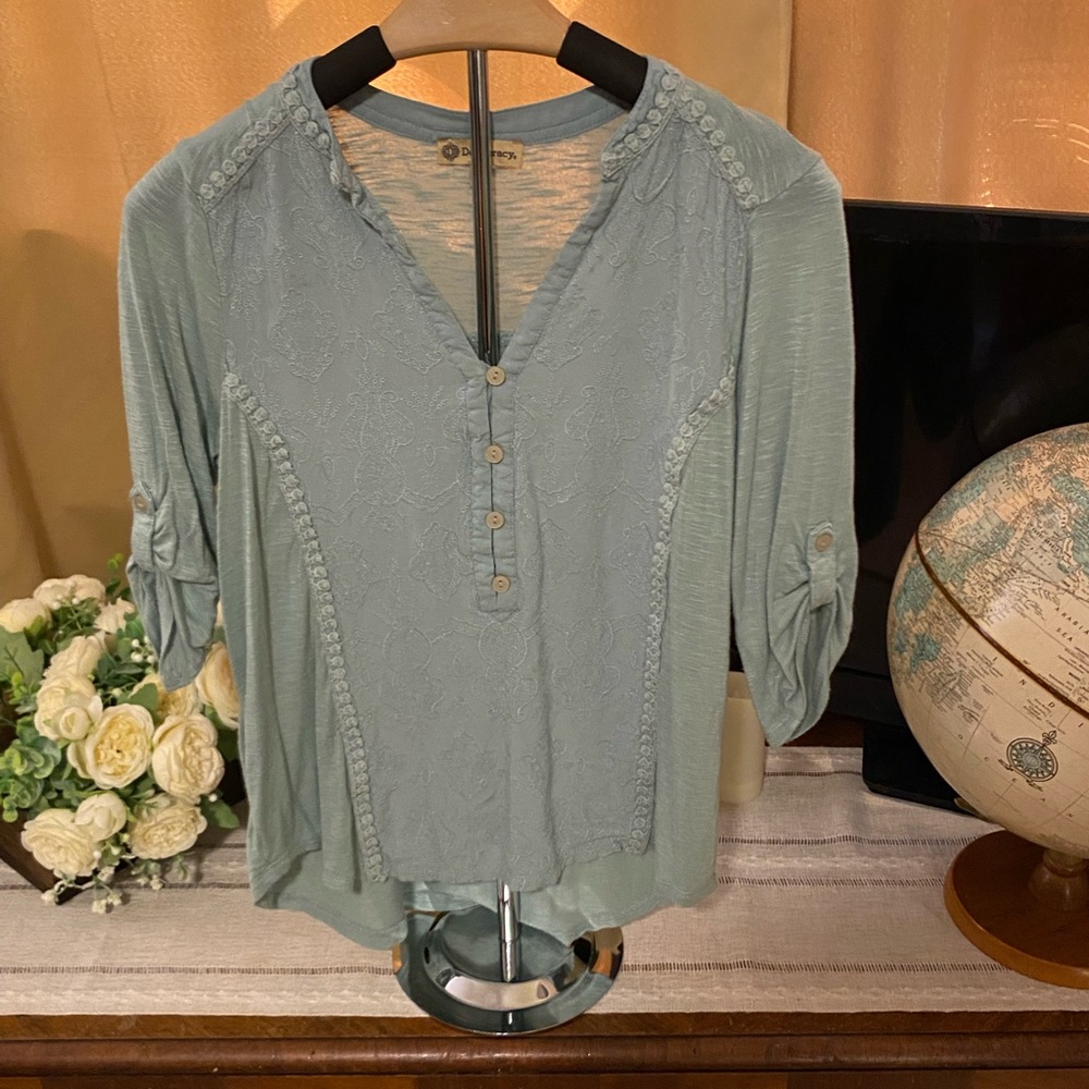 Democracy Sage Green Blouse with Button Detail